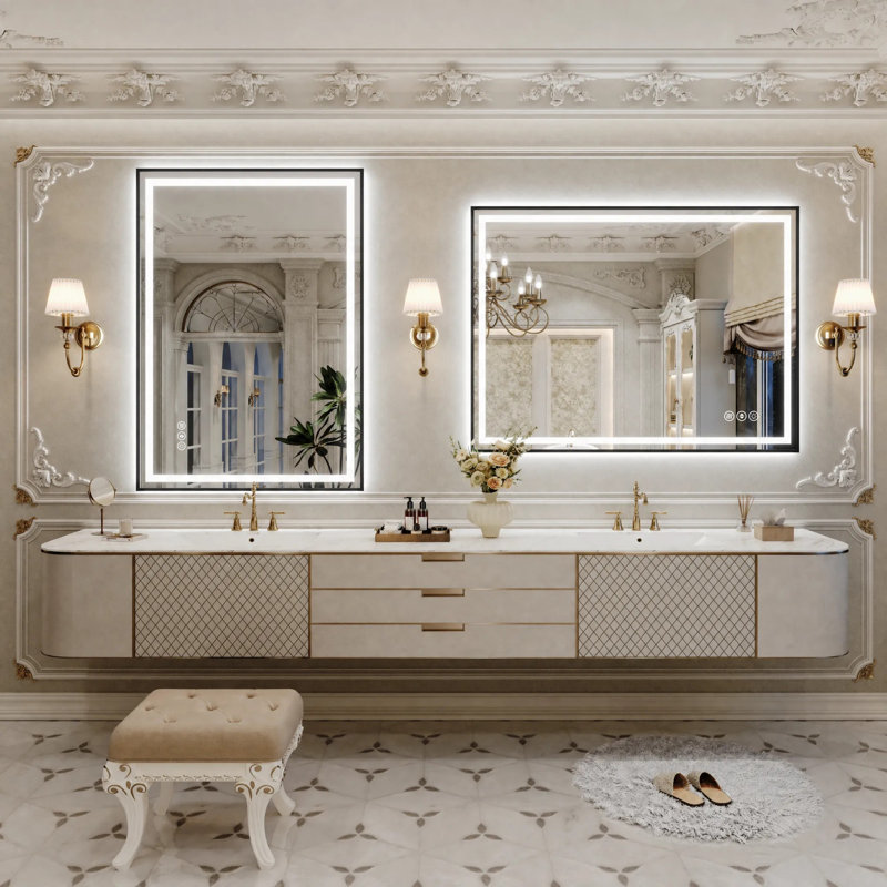 Miroir de salle de bain Adorna certifié UL à intensité variable avec éclairage tricolore, 48 po x 36 po