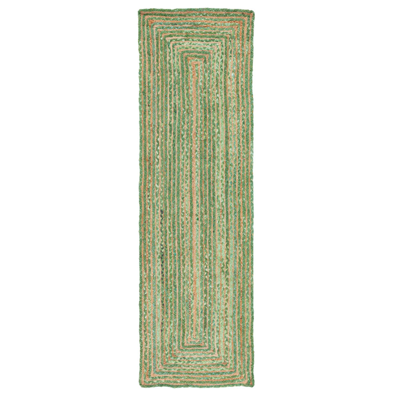 Tapis vert tissé à la main Demartini, Tapis de couloir 2 pi 3 po x 6 pi