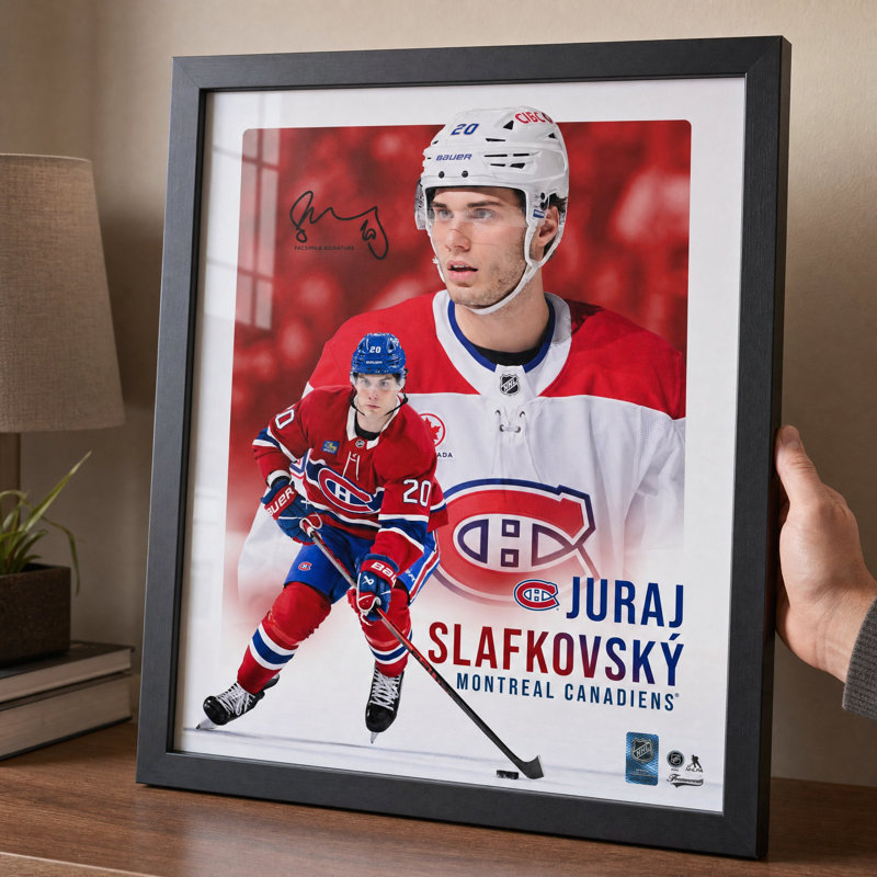 Juraj Slafkovsky, cadre 16 x 20, portrait de Canadiens de Montréal, collage, fac-similé, signature