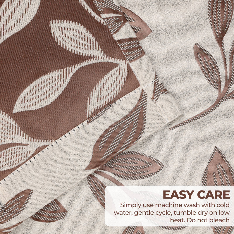  Modern Bohemian Leaves Pattern 100% Polyester Machine Washable Room Darkening Blackout Curtains, White/Copper, 36" W x 84" L