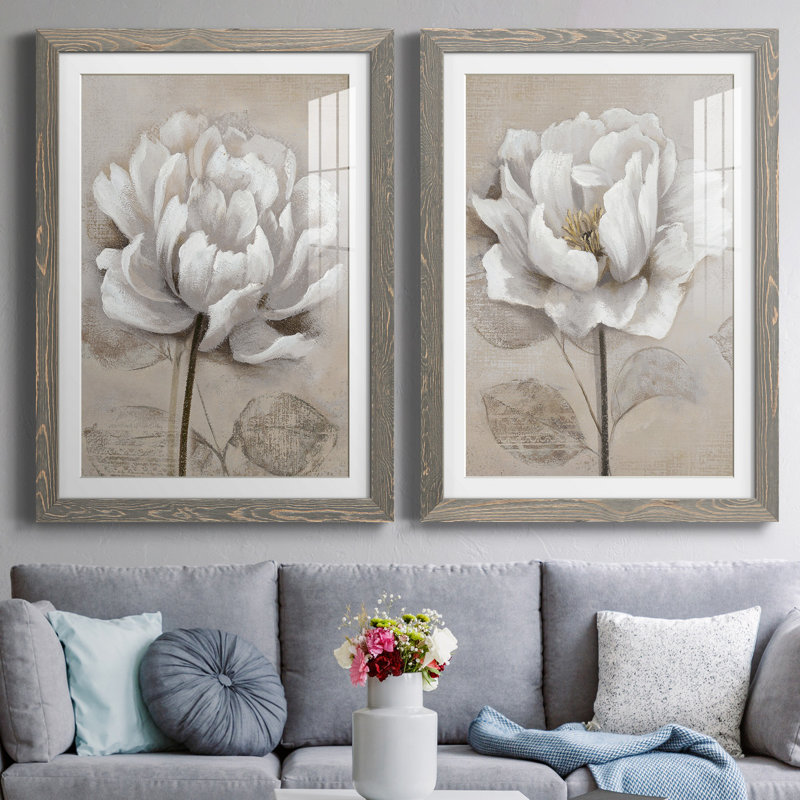 "Soft White I", ensemble de 2 reproductions d'art, Impression encadrée avec passe-partout, H 24 po x l 36 po, Gray