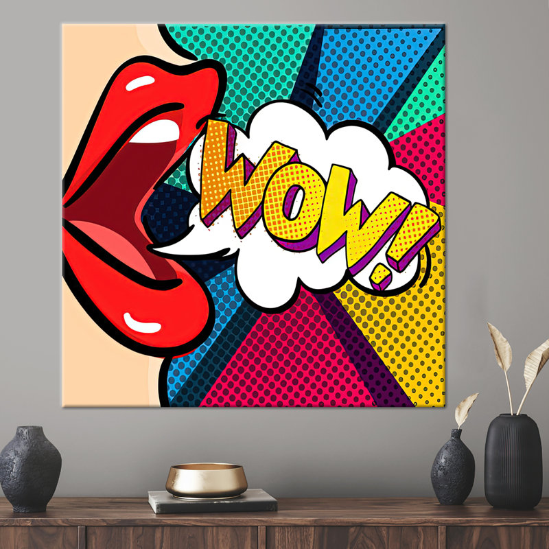 Art mural Pop Art Comic Shock sur toile avec graffiti urbain et images d'art labial, H 39 po x l 39 po, Toile tendue