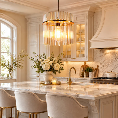 1-Light Cylindrical Glass Kitchen Island Pendant