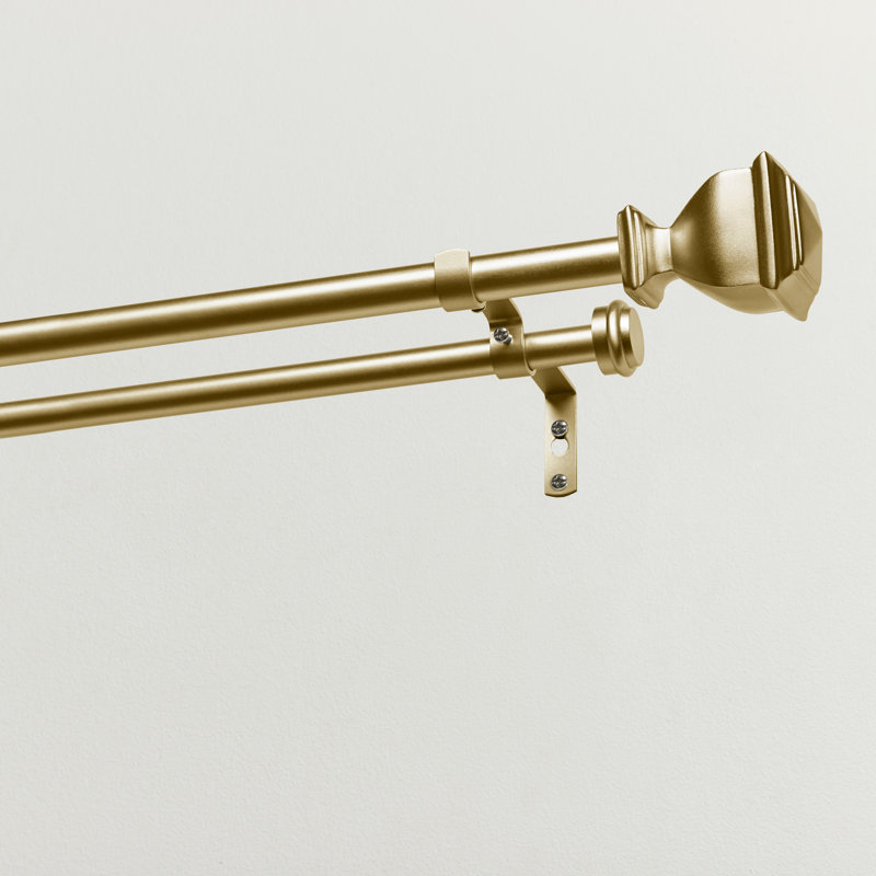 Exclusive Home Napoleon Double Curtain Rod and Finial Set, Adjustable, 66"-120", Gold
