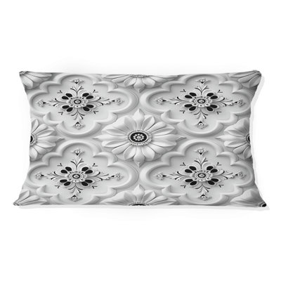 Treillis floral blanc et noir - coussin lombaire moderne