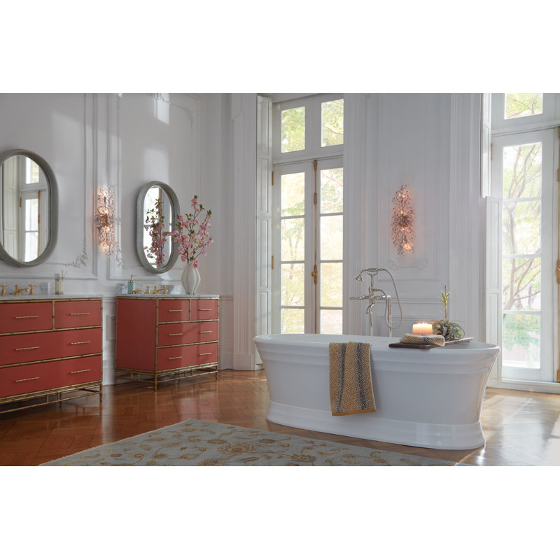 Acqui Floor Mount Tub Filler, Italian Brass, Metal Cross Handle