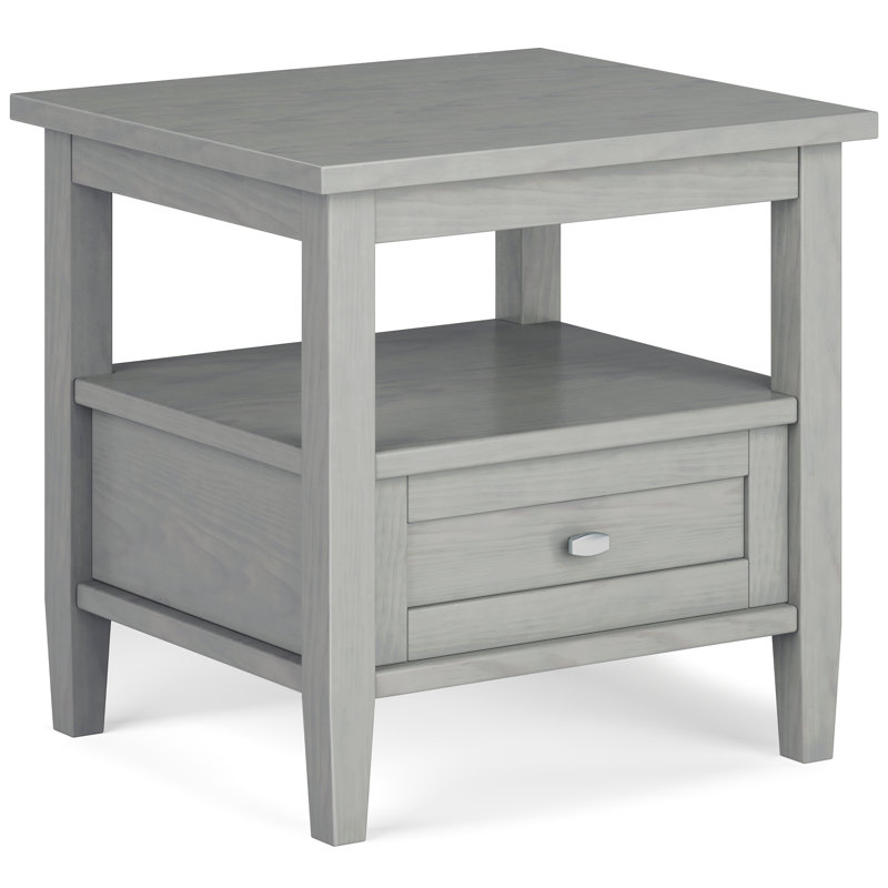Fog Grey Solid Wood End Table with Storage Drawer