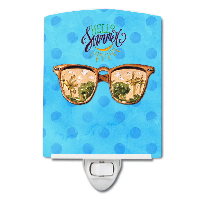 Éclairage pour nuit en céramique polkadot beach glass, Bleu