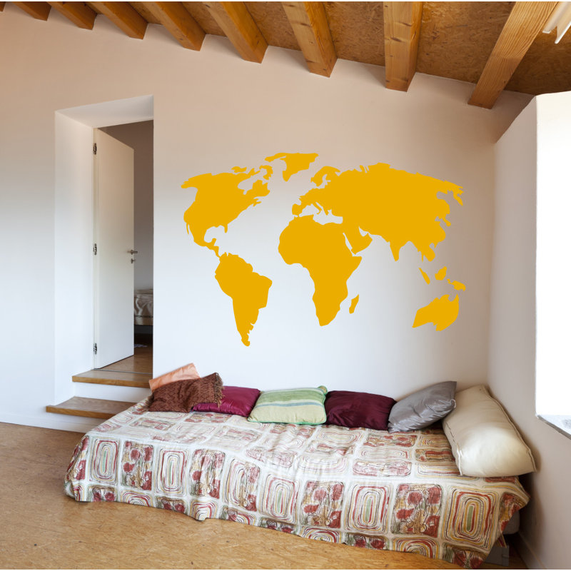 Décalcomanie murale carte du monde, H 22 po x l 32 po x P 0,01 po, Jaune signalisation