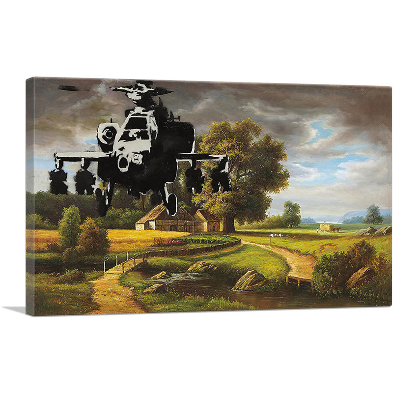 Impression sur toile tendue «Apache Helicopters over Farm Field» par Banksy, H 26 po x l 40 po x P 0,75 po