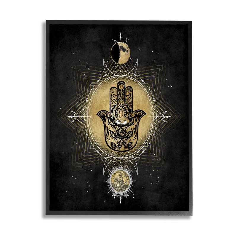 Symbole géométrique Hamsa et Evil Eye par Oliver Jeffries - impression, H 30 po x l 24 po, Giclée encadrée noir minuit