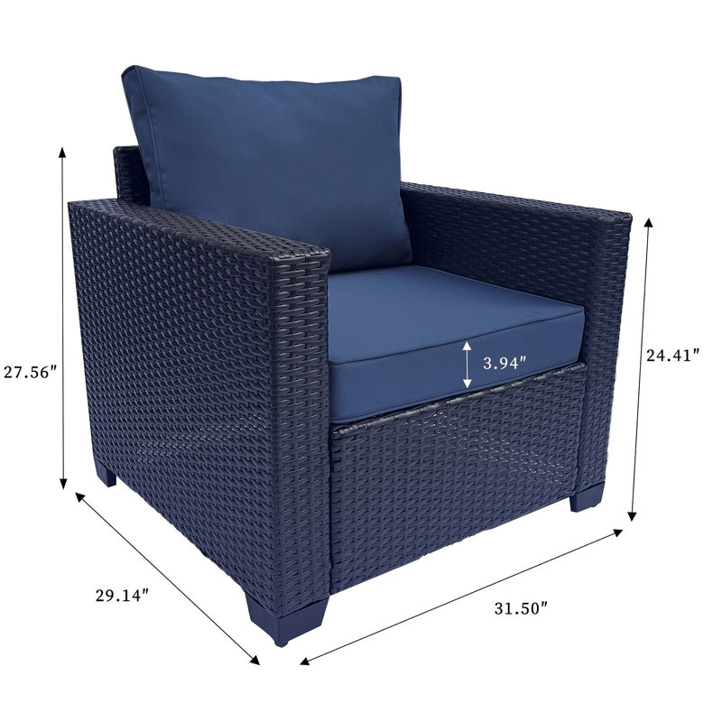 Ensemble de canapé d'extérieur en rotin 7 pièces et table basse, Café noir, Bleu marine