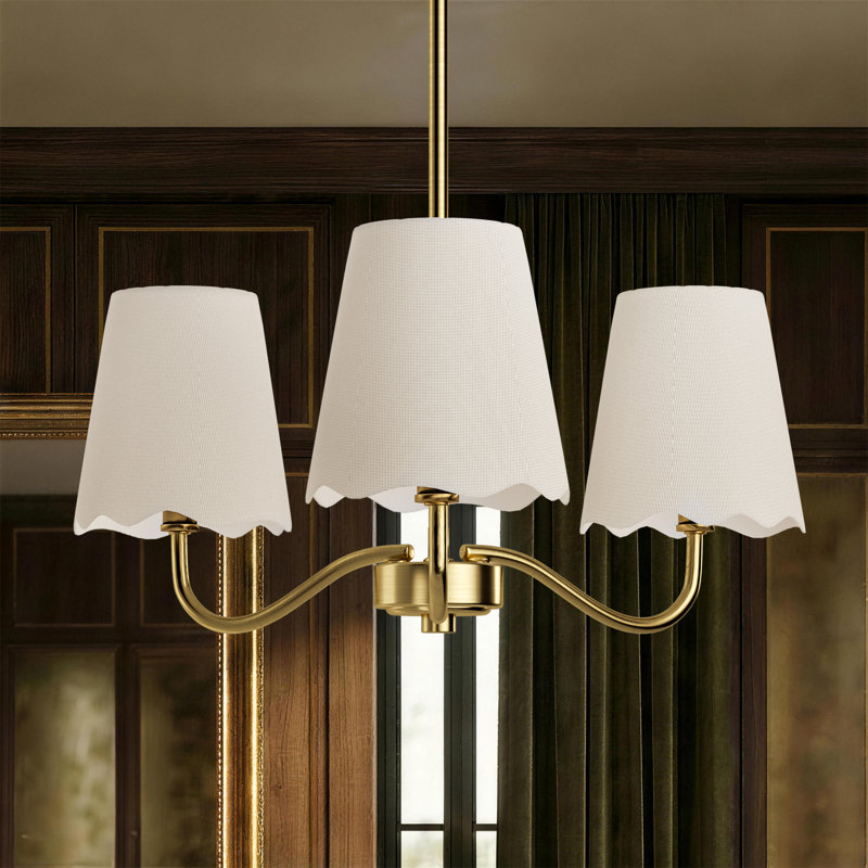 Lustre moderne à 3 lumières de 21 po avec abat-jour en lin pour salle à manger ou îlot de cuisine, Laiton poli