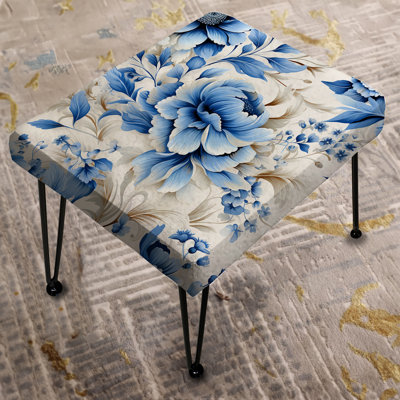 Intricate Cobalt Lace Victorian Pattern - Floral Rectangle Ottoman