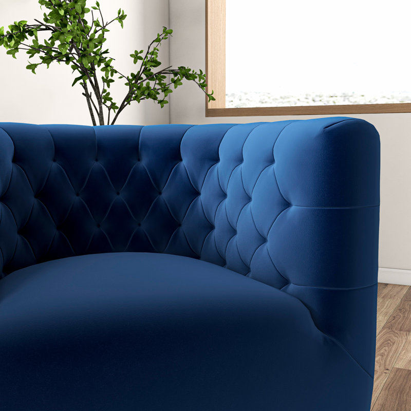 Quinton Upholstered Swivel Accent Chair, Dark Blue Velvet