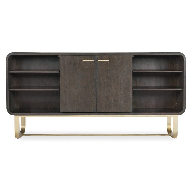 Metropolitan 74'' Brown Oak Veneer Credenza with Gold Accents