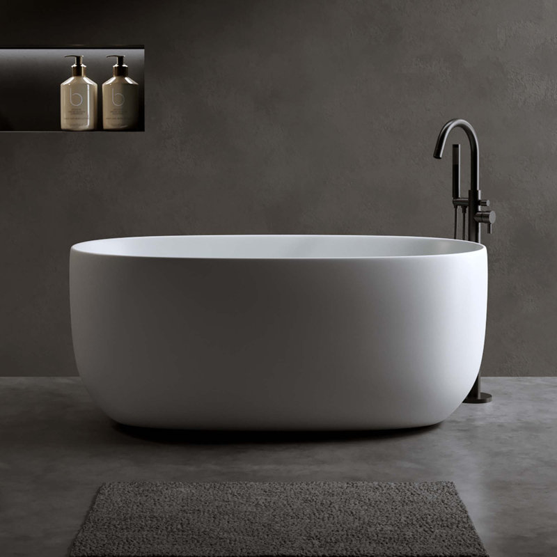 47" Independent Modern Solid Surface Resin Stone Bathtub With Pop-Up Drain & Overflow Pipes
