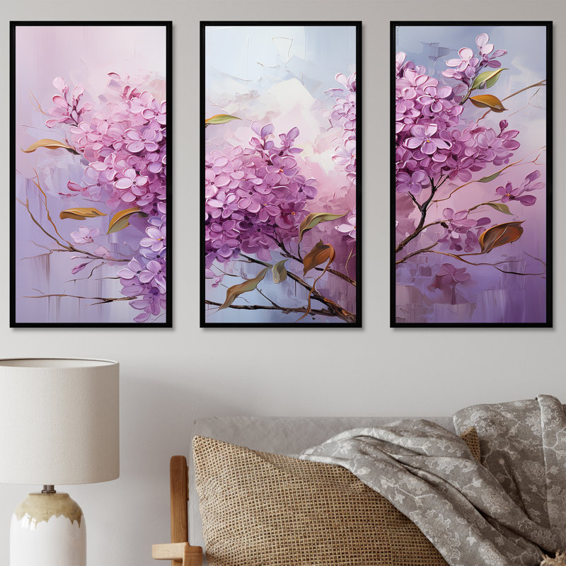 Lilas beauté dévoilée I - ensemble d'art mural lilas, Cadre flottant noir, H 40 po x l 60 po x P 1 po