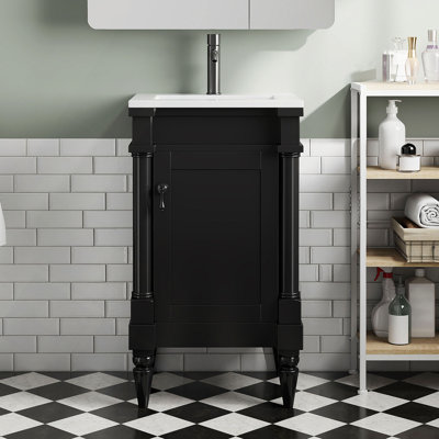 18" Modern Bathroom Vanity With Sink, Modern Bathroom Storage Cabinet With Door, Freestanding Small Space Bathroom Cabinet, Single Sink Cabinet With Adjustable Shelf