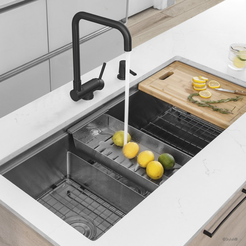 Robinet de cuisine à poignée simple rétractable, Noir mat