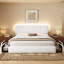 Lit plateforme en tissu de laine d'agneau, cadre de lit rembourré chaud pour la chambre à coucher-439277940-439277930