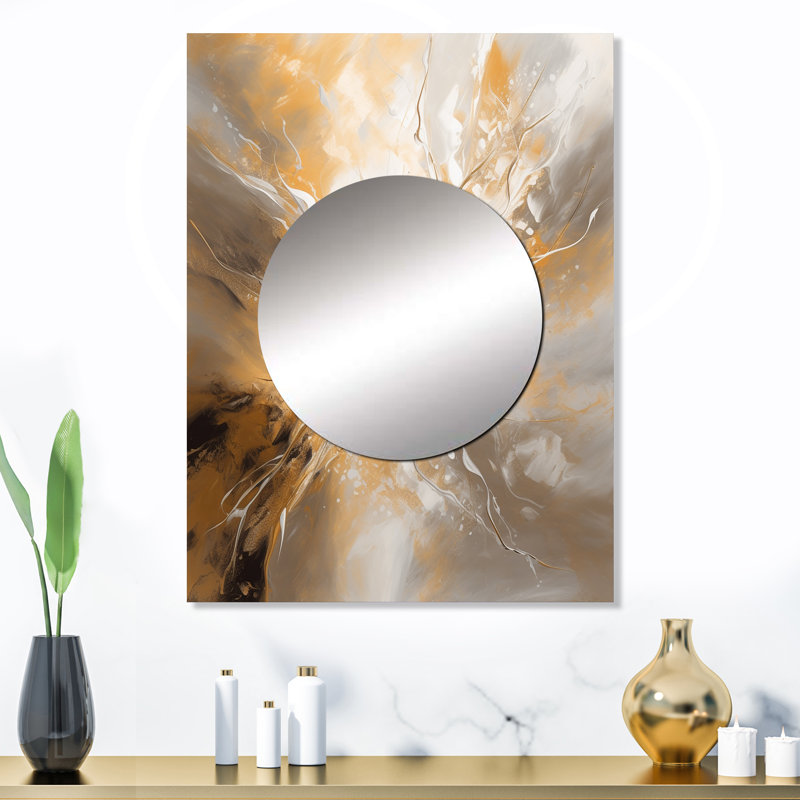 Ciardi doré et argenté Essence chromatique II - grand miroir abstrait, miroir mural décoratif doré, impression d'art en métal