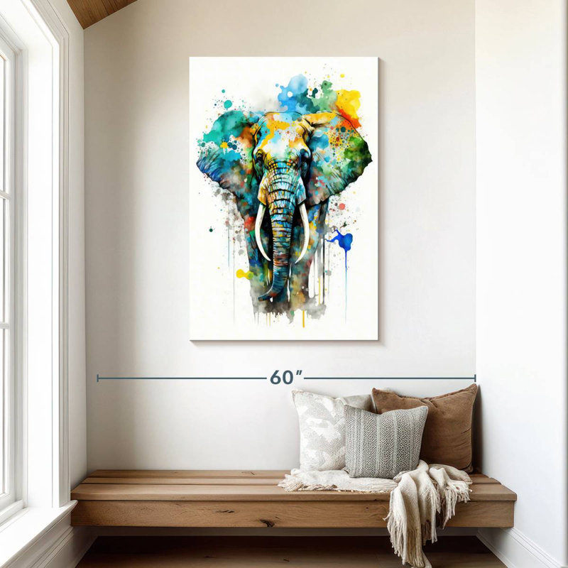 Aquarelle d'éléphant Brampt, H 45 po x l 30 po