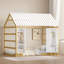 Lit simple en bois avec clôture et toit-666574006