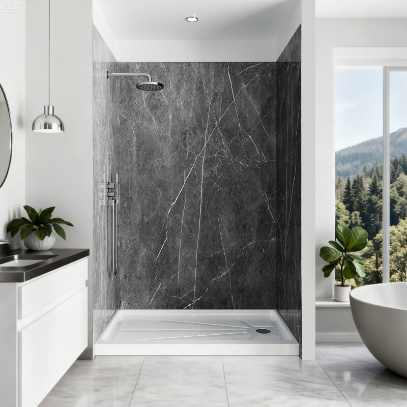 60"W x 32"D x 96"H Shower Wall Panel Surround Kit 3-Piece, Glue-Up Acrylic with 2 Corner Trims & 2 Edge Trims, Trimmable Waterproof Wall Panels, 2.8mm Thick