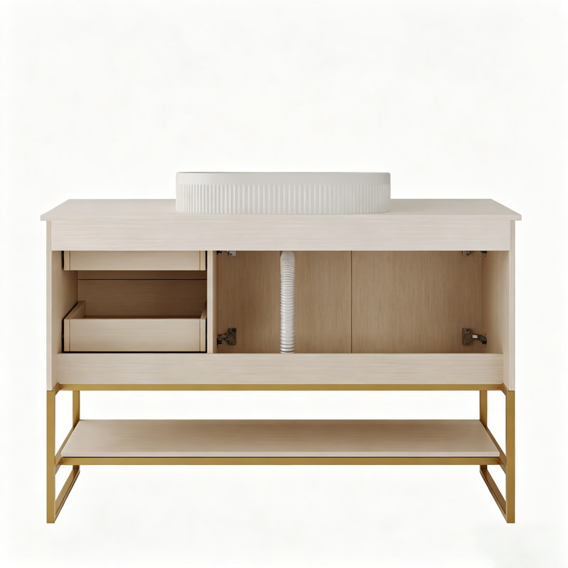 Meuble-lavabo moderne 47,2 po avec lavabo vasque en céramique, armoire autoportante dorée