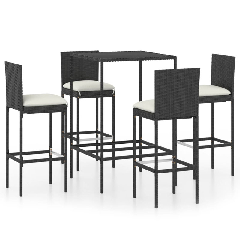 Ensemble de salle à manger à hauteur de bar avec coussins 5 pièces Latitude Run® Latitude Run®, Cadre noir / coussin blanc