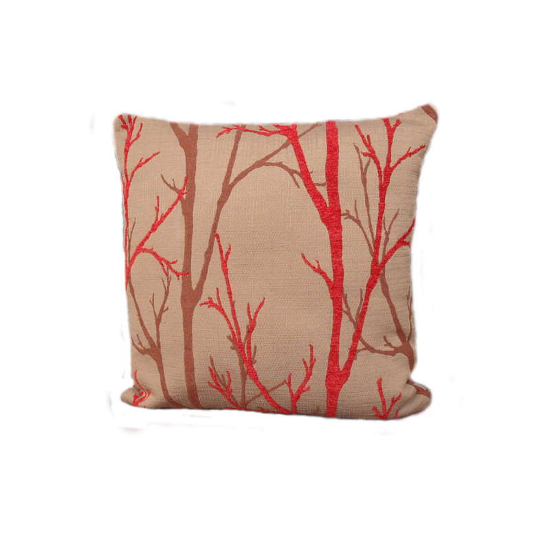 Woodlands Embroidered Reversible Throw Pillow, Coral / Red, 24"
