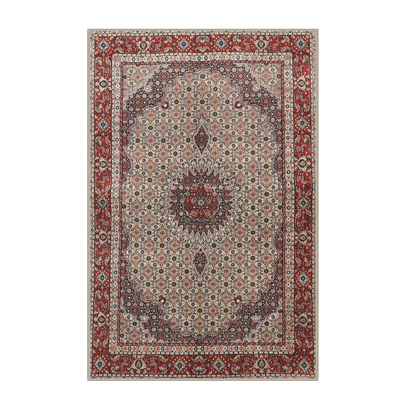 Tapis rouge/beige/noir traditionnel, Rectangle 2 pi x 5 pi
