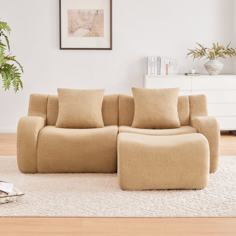 Tissu brun clair, 2 accoudoirs incurvés en forme de L sans os, conception épurée, éponge ergonomique haute densité 32d, aucun assemblage requis, base antidérapante
