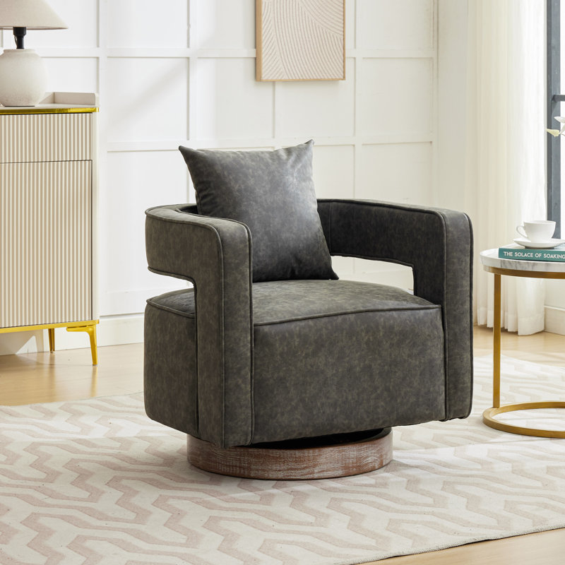 Davidanthony Upholstered Swivel Barrel Chair, Gray Bronzing Suede