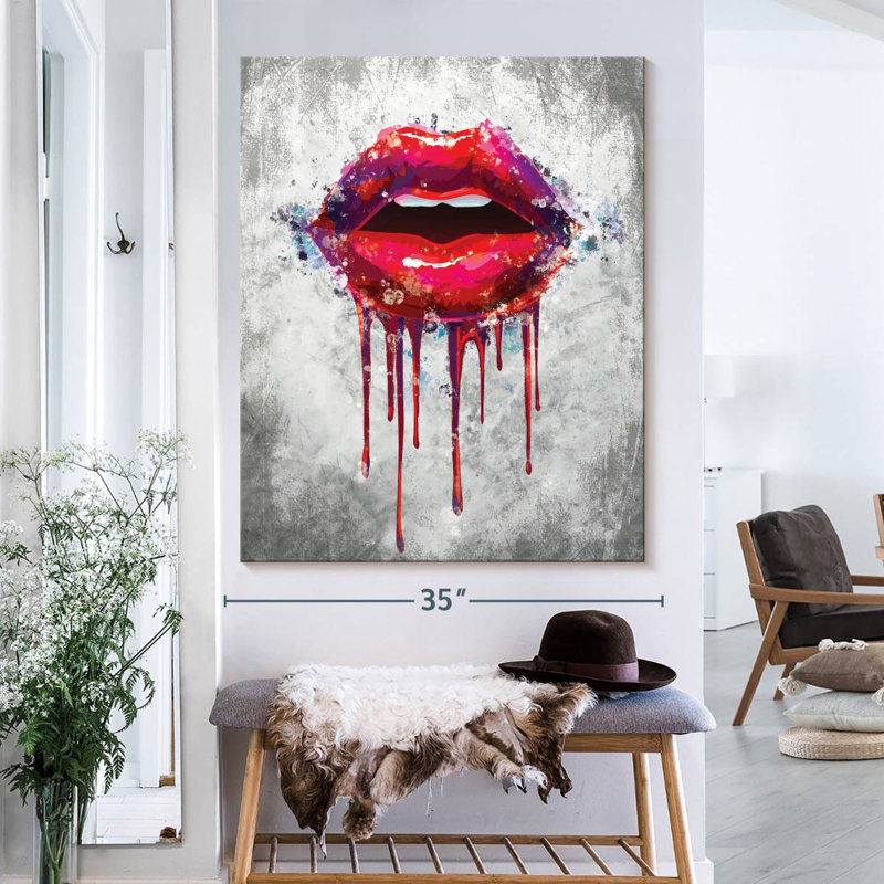 " Lips Paint Drip " by Simona J, 40" H x 32" W x 1.25" D