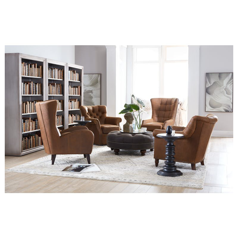 Gallin Leather Wingback Chair, Aline Fumo Genuine Leather, Cobblestone