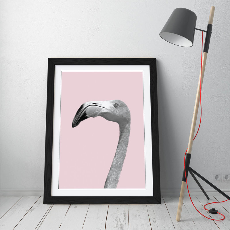 Flamingo Black And White Yellow - Single Picture Frame Painting on Canvas