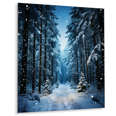 «Winter Snowy Evergreen VI», art mural paysages en métal