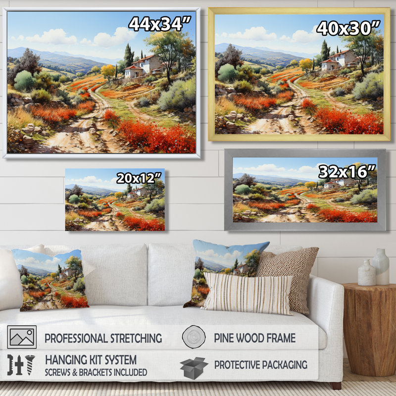 Maison de campagne en Toscane, Italie - salon d'art mural campagne, Toile avec cadre flottant or