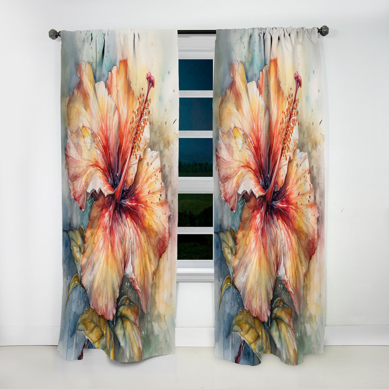 Rideau occultant floral orange orange Hibiscus Euphoria II - 1 panneau, L 52 po x L 95 po