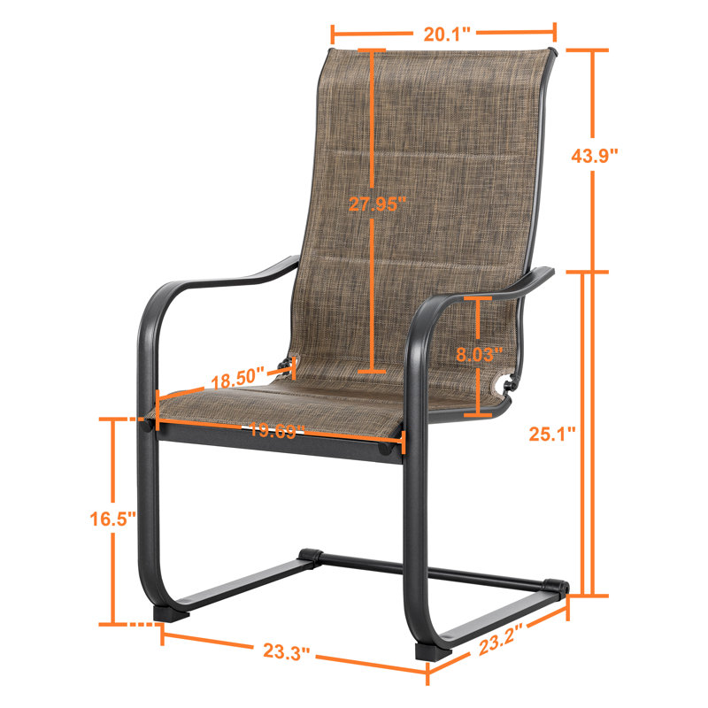 Nevan C-spring Outdoor Motion PVC-Coated Polyester Dining Chairs with Foam-Padded and Iron Chair Frame, Gris