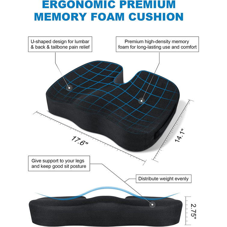 Sleepavo Navy Blue Memory Foam Seat Cushion - Office Seat Cushion for  Sciatica, Coccyx, Back, Tailbone & Lower Back Pain Relief - Butt Cushion  for Lumbar Support in Office Desk, Car 