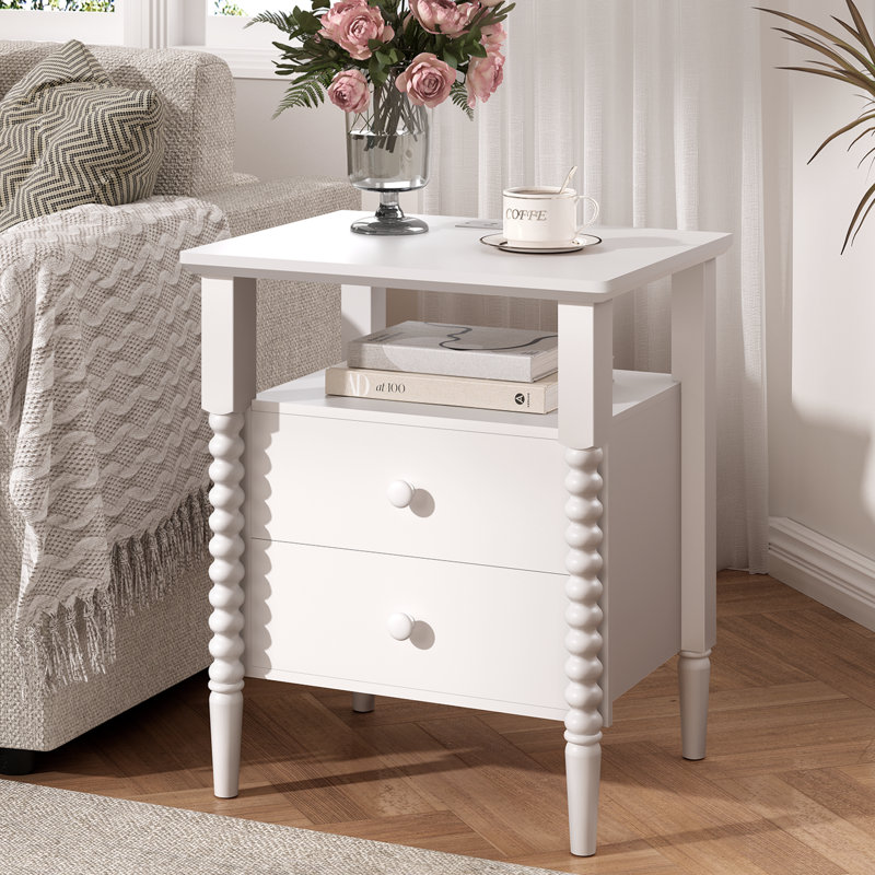 Table de chevet blanche, table de chevet rétro avec station de charge, table de chevet moderne avec tiroirs, table de bout avec pieds en bois massif, tables de chevet pour la chambre à coucher