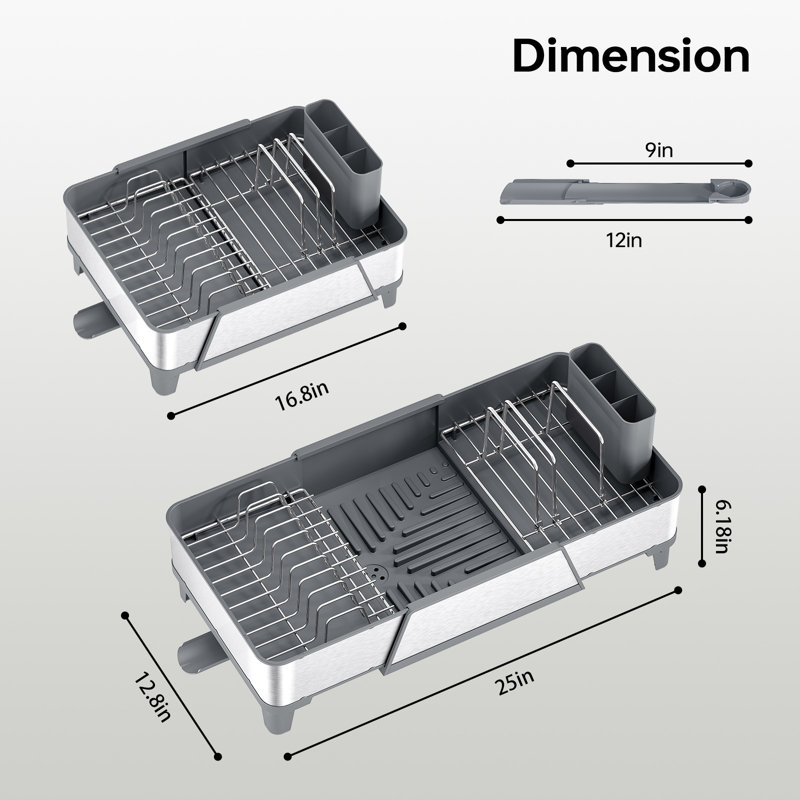 Expandable Dish Drying Rack, Extra Large Dish Rack for Kitchen Counter, Stainless Steel Dish Drying Rack, Foldable Dishes Drainer