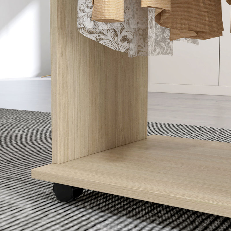 HOMCOM Mobile Double Open Wardrobe w/ Clothes Hanging Rail Colthing Natural