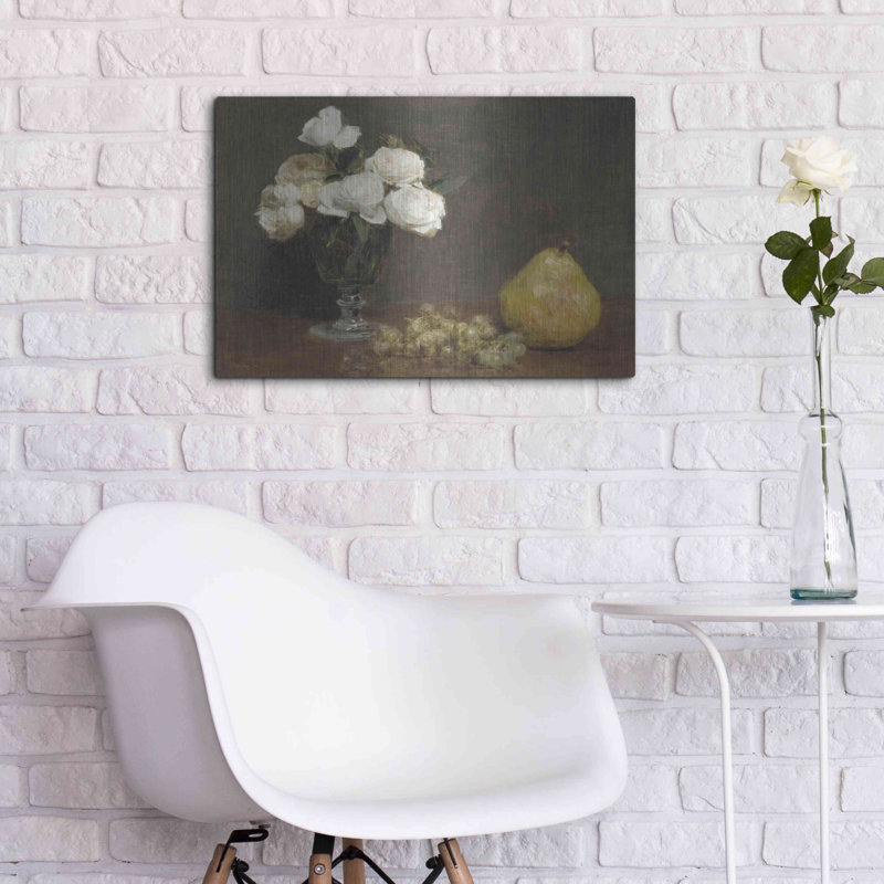 «White Roses and Fruit» par Stellar Design Studio, art mural en métal, 36 po x 24 po, H 16 po x l 24 po