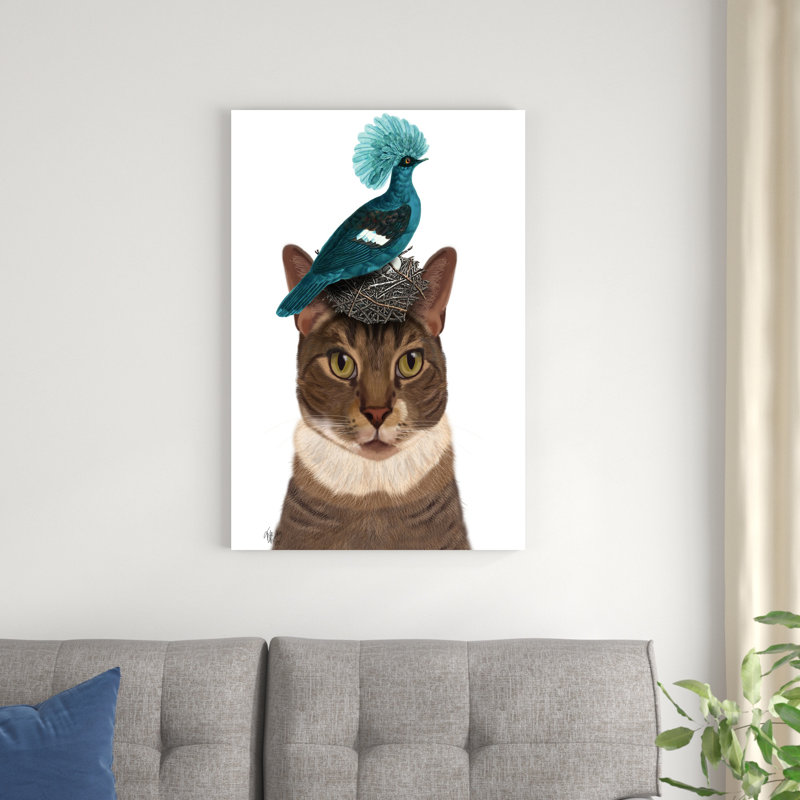 Chat avec nid et oiseau bleu, H 36 po x l 24 po x P 1 po