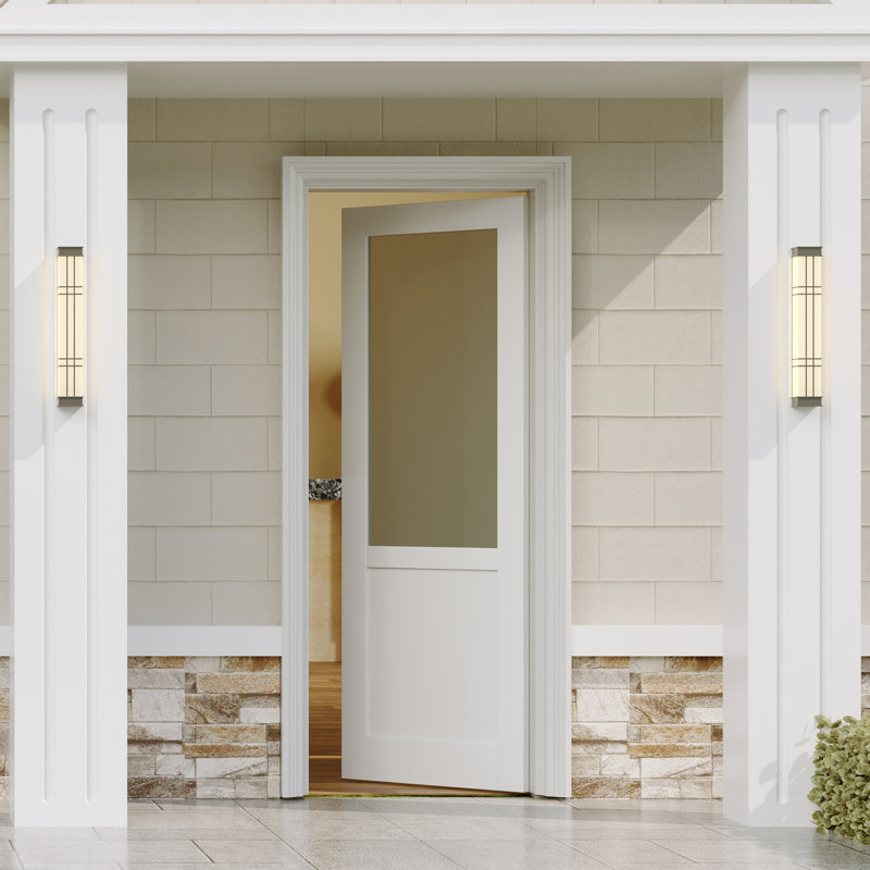 Dalle de porte d'entrée avec cadre insonorisant - Panneau de verre givré, bois massif apprêté blanc, Oui, L 32 po x H 80 po