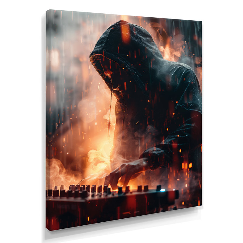 Noir, orange, battement, blaster, musique, électro, dj - musique, art mural, Toile tendue, H 12 po x l 20 po